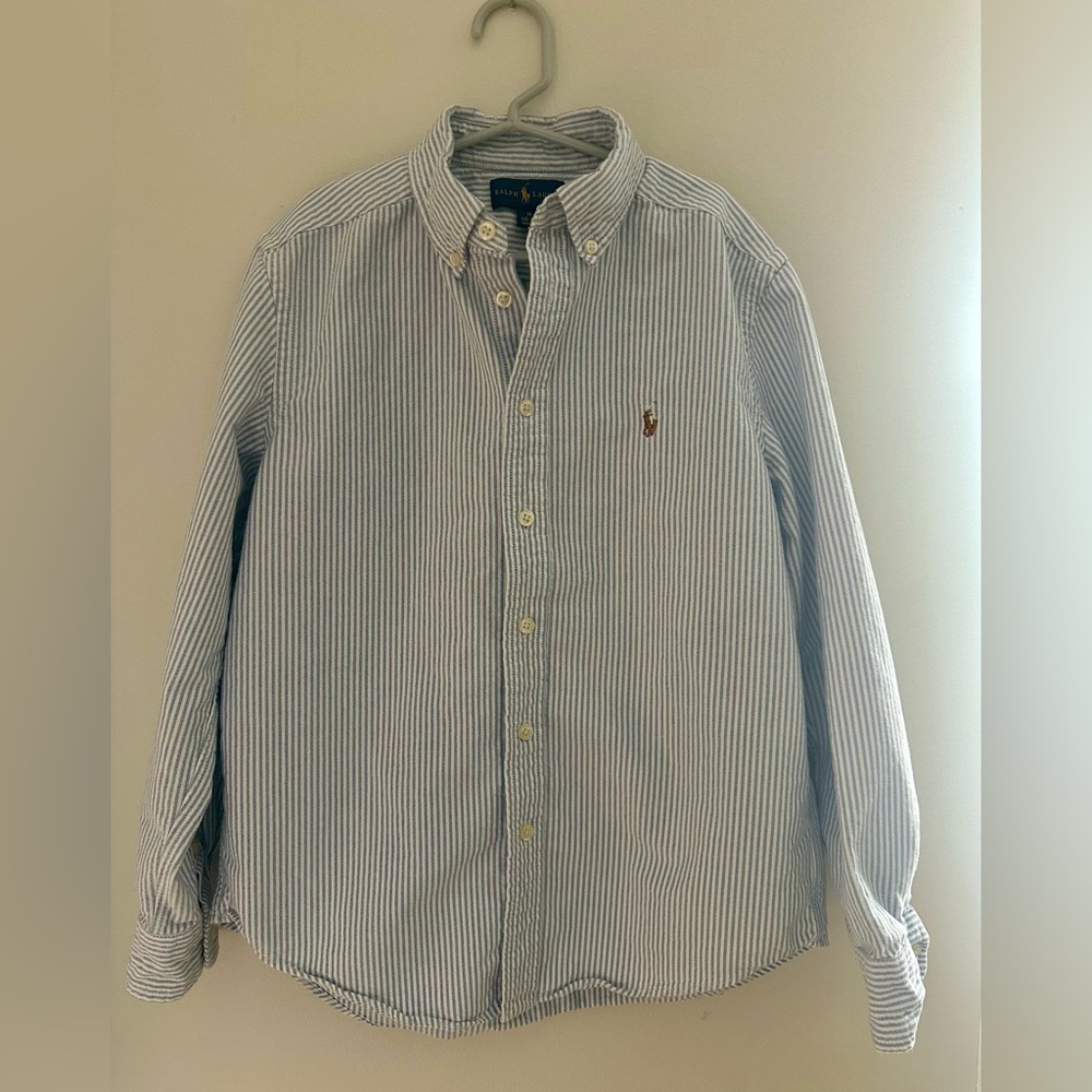 Ralph Lauren Boys Blue and White Striped Button Down Shirt